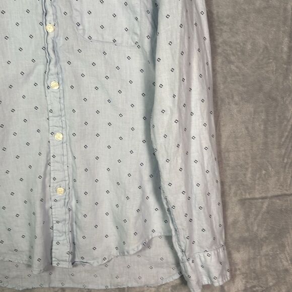 Abercrombie & Fitch Light Blue Polka Dot Linen Button Up Long Sleeve Size Medium - Picture 4 of 10